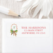 Waterverf Kerst Sinaasappels Plaid Boog Monogram Etiket (Insitu)