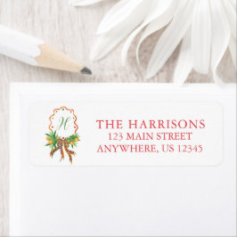 Waterverf Kerst Sinaasappels Plaid Boog Monogram Etiket