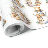 Waterverf kerst sneeuwmannen op wit cadeaupapier (Rol Hoek)