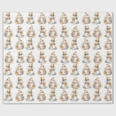 Waterverf kerst sneeuwmannen op wit cadeaupapier (Vlak)