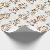 Waterverf kerst sneeuwmannen op wit cadeaupapier (Hoek)