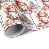 Waterverf kerst sneeuwpoppen zitten in een stoel cadeaupapier (Rol Hoek)