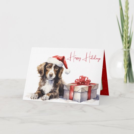 Waterverf kerst springer spaniel hond kaart (Voorkant)