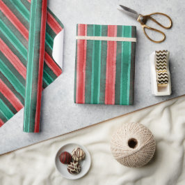 Waterverf Kerst strepen groen rood patroon Cadeaupapier
