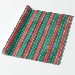 Waterverf Kerst strepen groen rood patroon Cadeaupapier