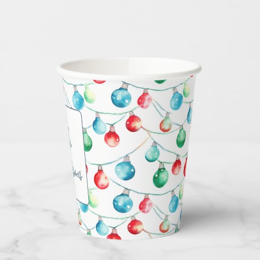 Waterverf Kerst String Lights gepersonaliseerd Papieren Bekers (Links)
