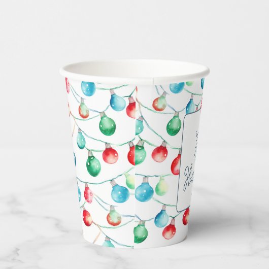 Waterverf Kerst String Lights gepersonaliseerd Papieren Bekers (Rechts)