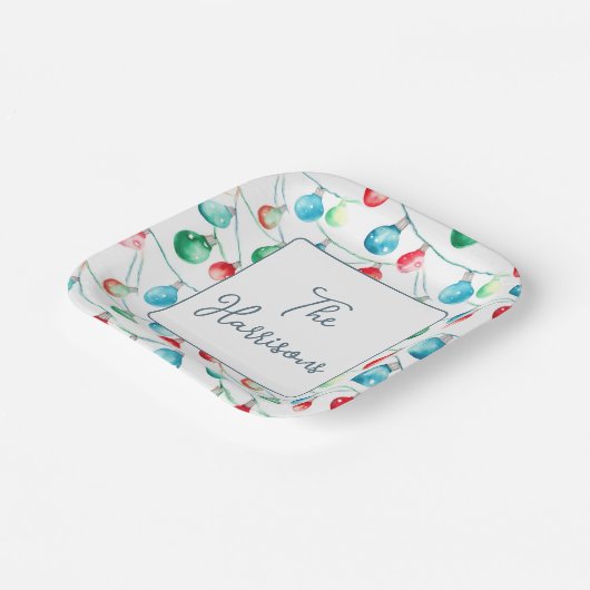 Waterverf Kerst String Lights gepersonaliseerd Papieren Bordje (Gebogen)