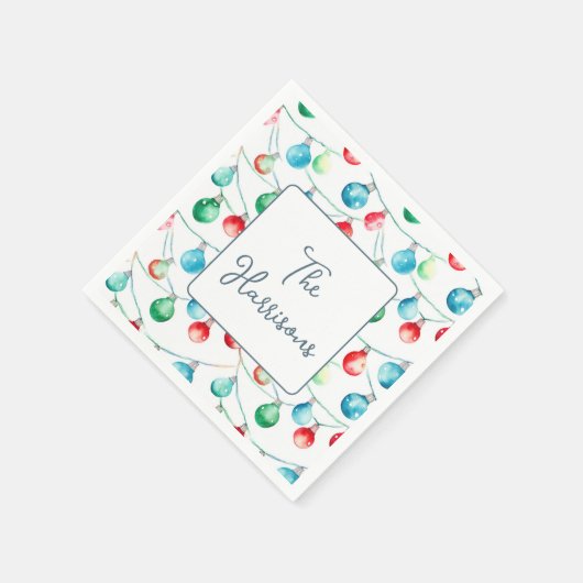 Waterverf Kerst String Lights gepersonaliseerd Servet (Hoek)