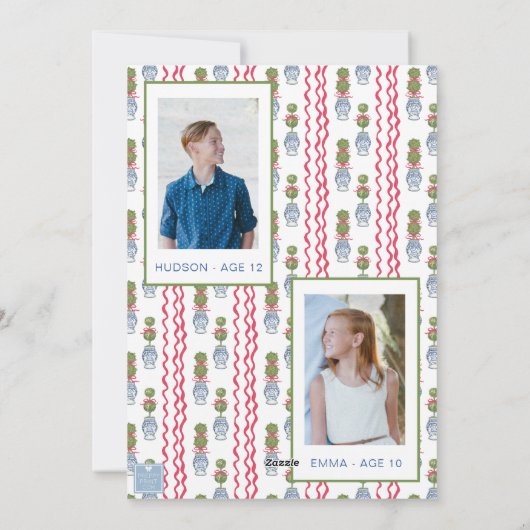 Waterverf Kerst Topiary Bamboe Foto Feestdagenkaart (Achterkant)