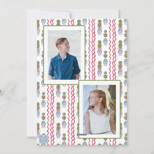 Waterverf Kerst Topiary Bamboe Foto Feestdagenkaart (Achterkant)