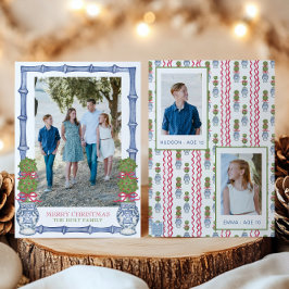 Waterverf Kerst Topiary Bamboe Foto Feestdagenkaart