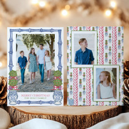 Waterverf Kerst Topiary Bamboe Foto Feestdagenkaart