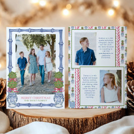 Waterverf Kerst Topiary Bamboe Foto Feestdagenkaart