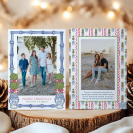 Waterverf Kerst Topiary Bamboe Foto Feestdagenkaart