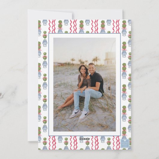 Waterverf Kerst Topiary Bamboe Foto Feestdagenkaart (Achterkant)