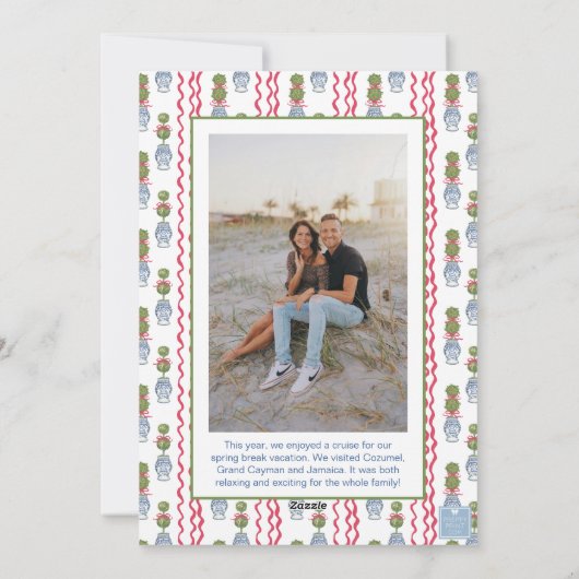 Waterverf Kerst Topiary Bamboe Foto Feestdagenkaart (Achterkant)