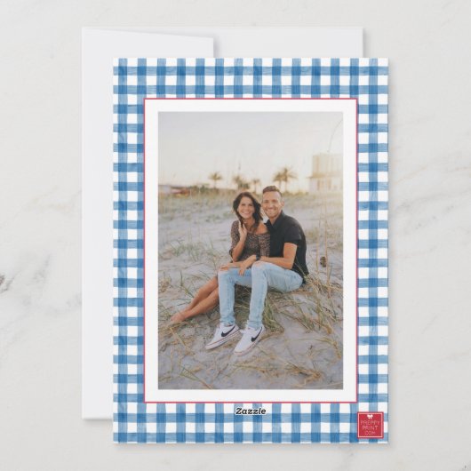 Waterverf Kerst Topiary Gingham Foto Feestdagenkaart (Achterkant)