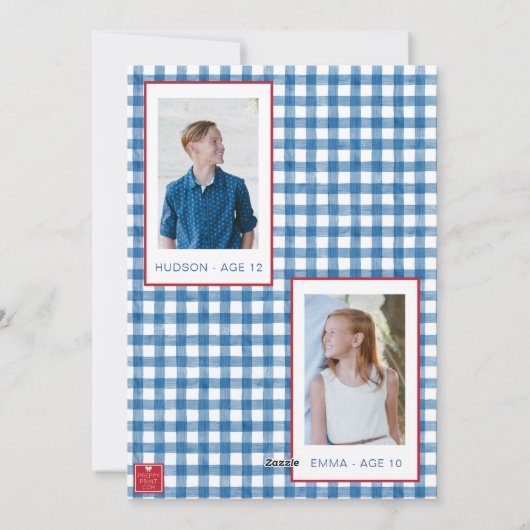 Waterverf Kerst Topiary Gingham Foto Feestdagenkaart (Achterkant)