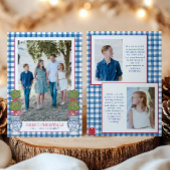 Waterverf Kerst Topiary Gingham Foto Feestdagenkaart