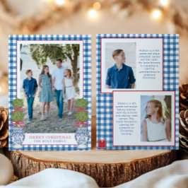 Waterverf Kerst Topiary Gingham Foto Feestdagenkaart