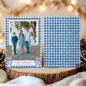 Waterverf Kerst Topiary Gingham Foto Feestdagenkaart