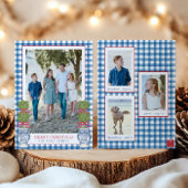 Waterverf Kerst Topiary Gingham Foto Feestdagenkaart