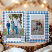 Waterverf Kerst Topiary Gingham Foto Feestdagenkaart