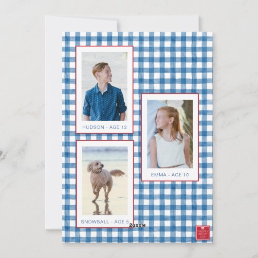 Waterverf Kerst Topiary Gingham Foto Feestdagenkaart (Achterkant)