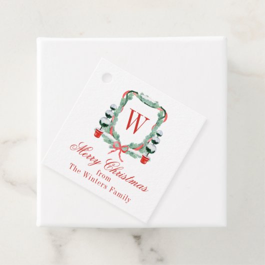 Waterverf Kerst Topiary Monogram Crest Bedankjes Labels (In situ)