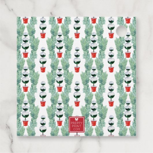 Waterverf Kerst Topiary Monogram Crest Bedankjes Labels (Achterkant)