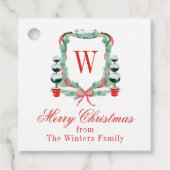 Waterverf Kerst Topiary Monogram Crest Bedankjes Labels (Voorkant)
