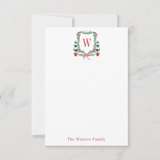 Waterverf Kerst Topiary Monogram Crest Bedankkaart (Voorkant)