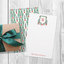 Waterverf Kerst Topiary Monogram Crest Briefpapier