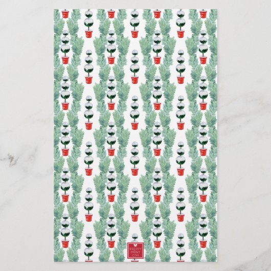 Waterverf Kerst Topiary Monogram Crest Briefpapier (Achterkant)