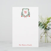Waterverf Kerst Topiary Monogram Crest Briefpapier (Staand voorkant)