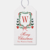 Waterverf Kerst Topiary Monogram Crest Cadeaulabel (Voorkant)