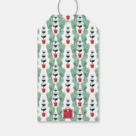 Waterverf Kerst Topiary Monogram Crest Cadeaulabel (Achterkant)