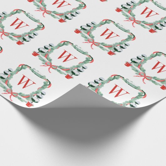 Waterverf Kerst Topiary Monogram Crest Cadeaupapier (Hoek)