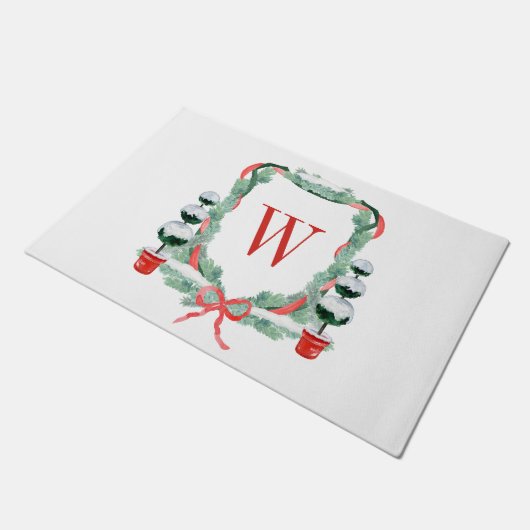 Waterverf Kerst Topiary Monogram Crest Deurmat (Schuin)