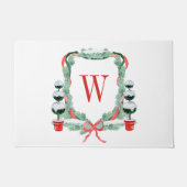 Waterverf Kerst Topiary Monogram Crest Deurmat (Voorkant)