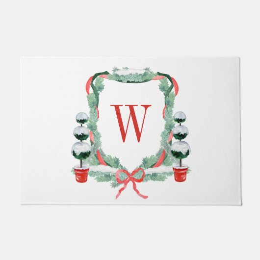 Waterverf Kerst Topiary Monogram Crest Deurmat (Voorkant)