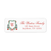 Waterverf Kerst Topiary Monogram Crest Etiket (Voorkant)