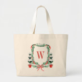 Waterverf Kerst Topiary Monogram Crest Grote Tote Bag (Voorkant)