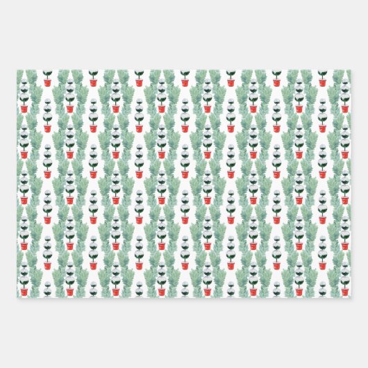 Waterverf Kerst Topiary Monogram Crest Inpakpapier Vel (Voorkant 3)