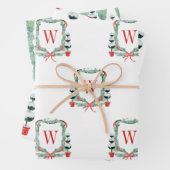 Waterverf Kerst Topiary Monogram Crest Inpakpapier Vel (In situ)