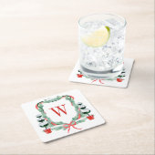 Waterverf Kerst Topiary Monogram Crest Kartonnen Onderzetters (Insitu)