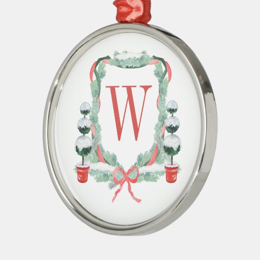 Waterverf Kerst Topiary Monogram Crest Metalen Ornament (Links)