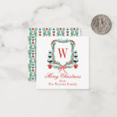 Waterverf Kerst Topiary Monogram Crest Notitiekaartje (Voorkant / Achterkant in situ)