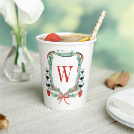 Waterverf Kerst Topiary Monogram Crest Papieren Bekers